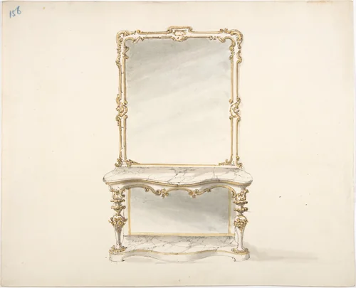 Design for a Mirrored Marble Table Ornamented with Gold by anonymous, drawing, 1800-1850