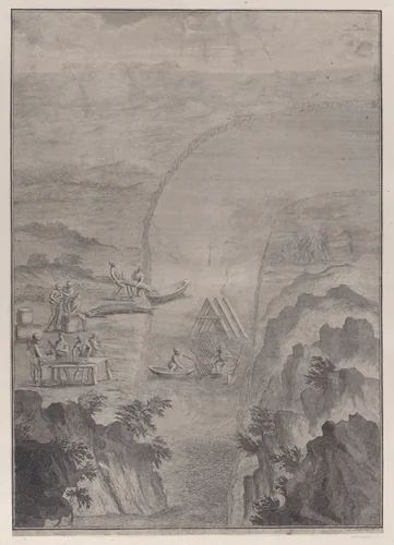 Men fishing with nets in a river, from 'Danubius Pannonico-Mysicus' (Volume 3) by Jacob Houbraken, print, 1726