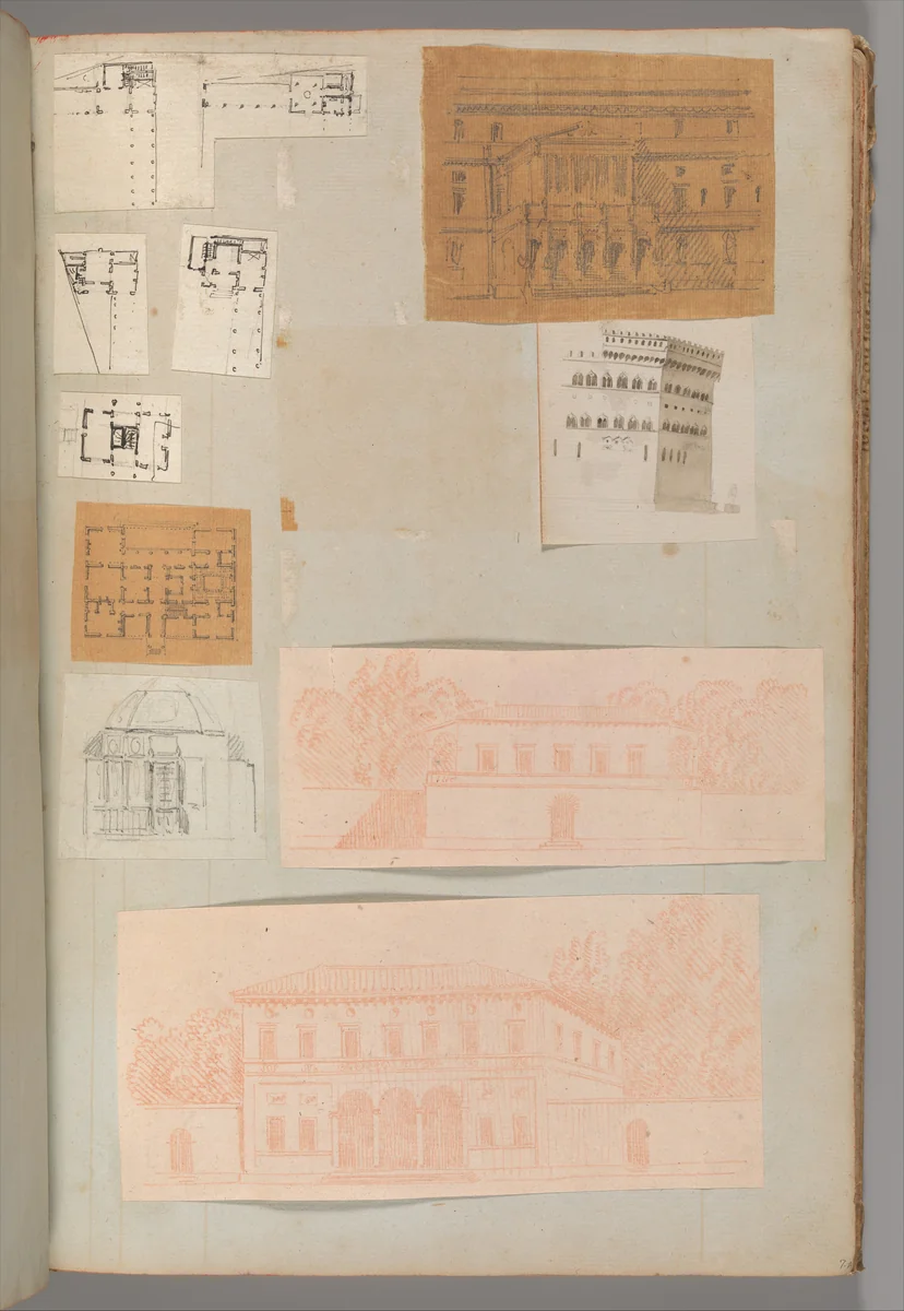 Page from a Scrapbook containing Drawings and Several Prints of Architecture, Interiors, Furniture and Other Objects by Charles Percier, book, 1795-1805