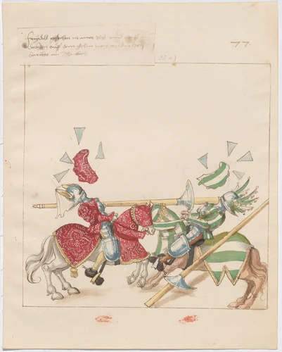 Mock Joust of War with Flying and Exploding Shields by German 16th Century, drawing, 1515