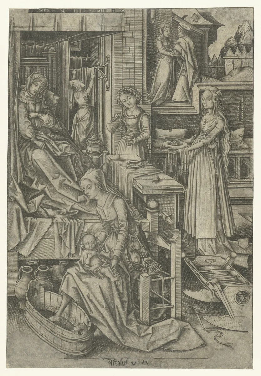 De geboorte van Maria by Unknown, print, 1455-1503