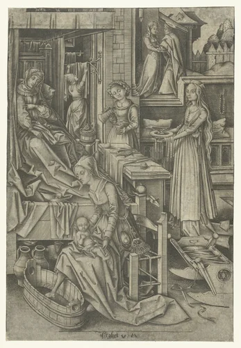 De geboorte van Maria by Unknown, print, 1455-1503