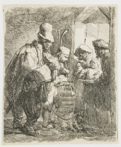 The strolling musicians by Rembrandt van Rijn, print, 1635
