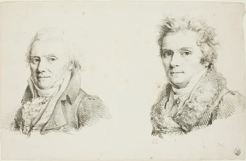 Self-Portrait in a Dark Cloth Coat and Self-Portrait in a Fur-Collared Coat by Jean-Antoine Laurent, print, 1812-1822