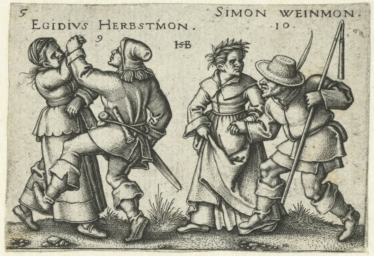 Dansende boerenparen by Unknown, print, 1546-1547