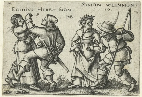 Dansende boerenparen by Unknown, print, 1546-1547