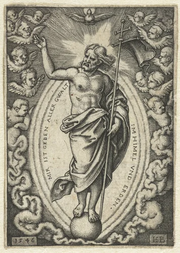Christus als Salvator Mundi staand op de wereldbol by Unknown, print, 1546