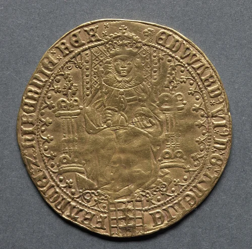 Sovereign of Thirty Shillings: Edward VI Enthroned (obverse) by Unknown, metalwork, 1550-1553