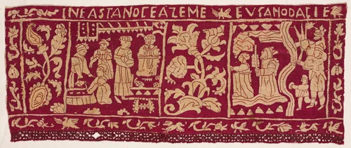 Embroidered Border: The Making of Unleavened Bread and the Israelites Sent Away by Unknown, textile, 1500-1699