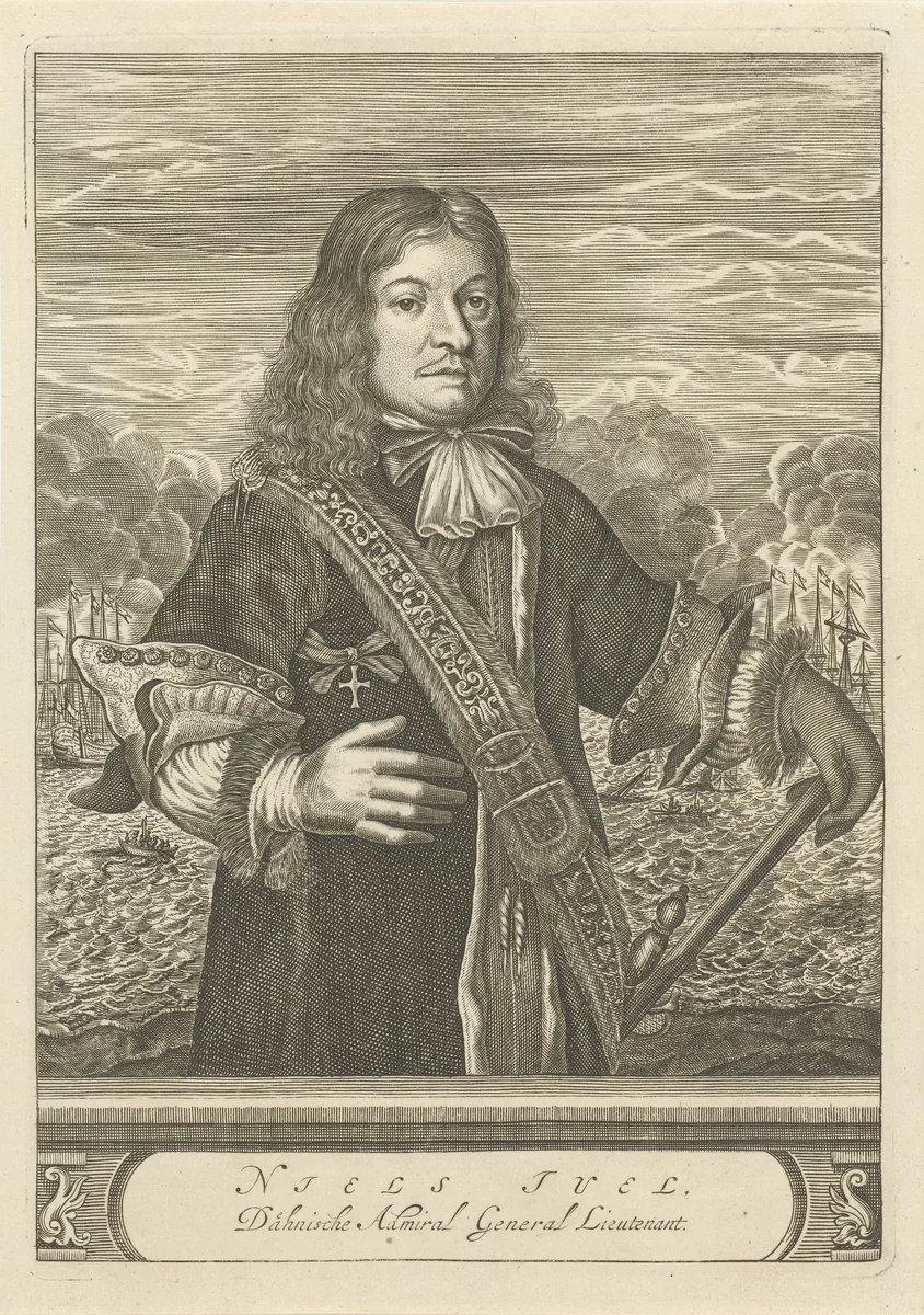 Portret van Niels Juel by Christiaan Hagen, print, 1635-1695