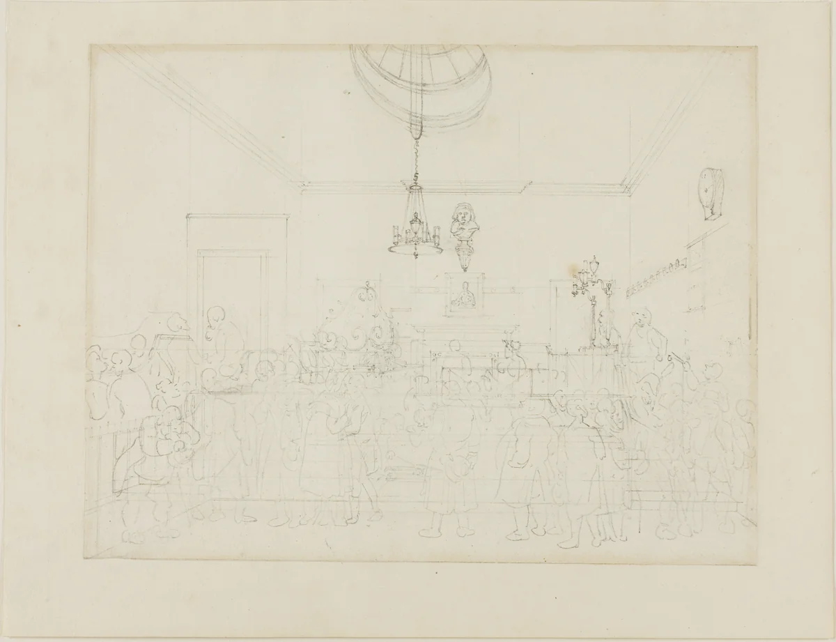 Study for Bow Street Office, from Microcosm of London by Augustus Charles Pugin
Thomas Rowlandson, drawing, 1807-1808