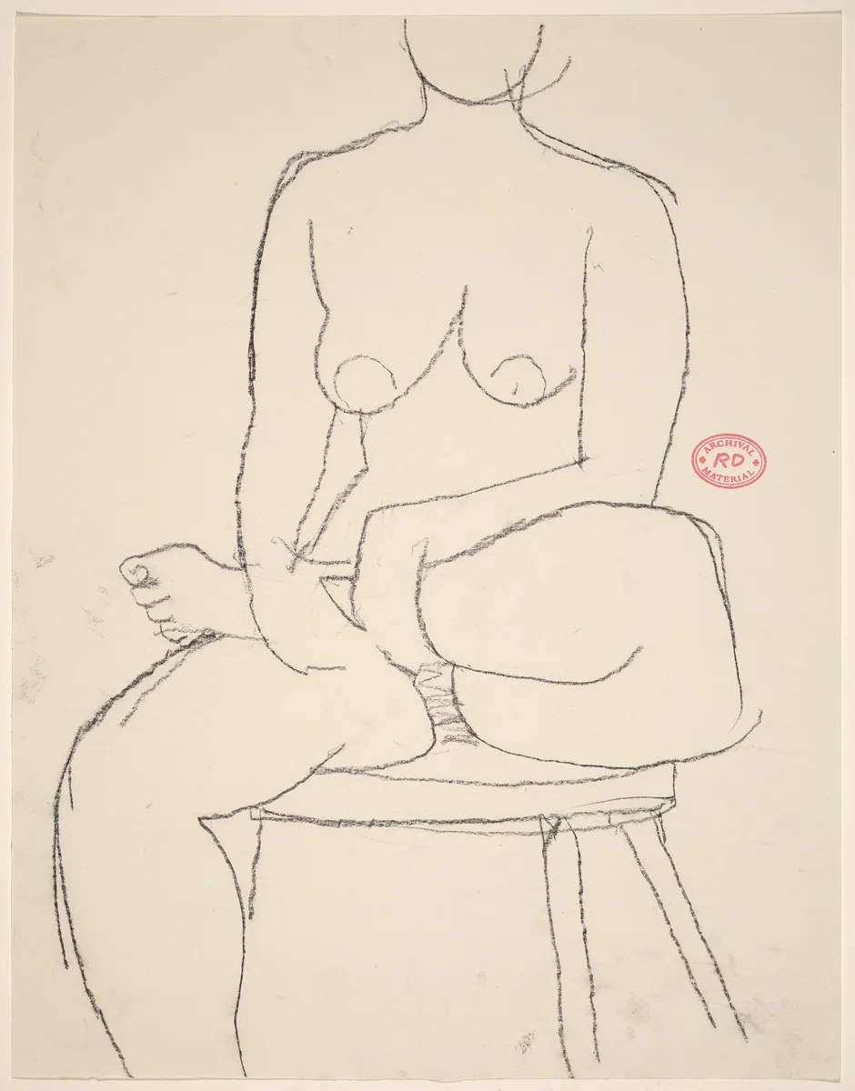Untitled [female nude seated on stool with leg crossed] by Richard Diebenkorn, drawing, 1955-1967