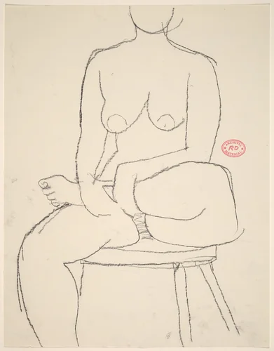 Untitled [female nude seated on stool with leg crossed] by Richard Diebenkorn, drawing, 1955-1967