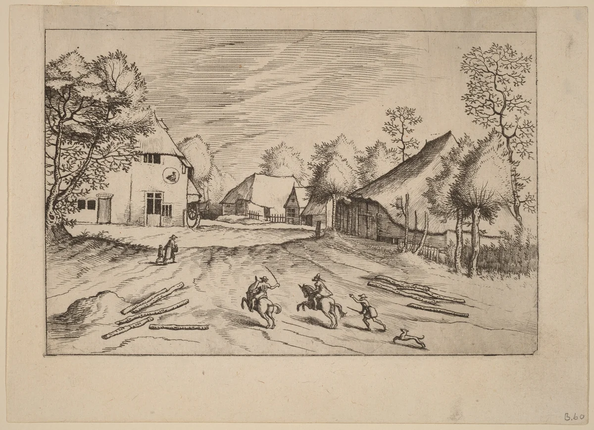 The Swann's Inn with Farms by Johannes van Doetechum; Lucas van Doetechum; Master of the Small Landscapes, print, 1559-1561