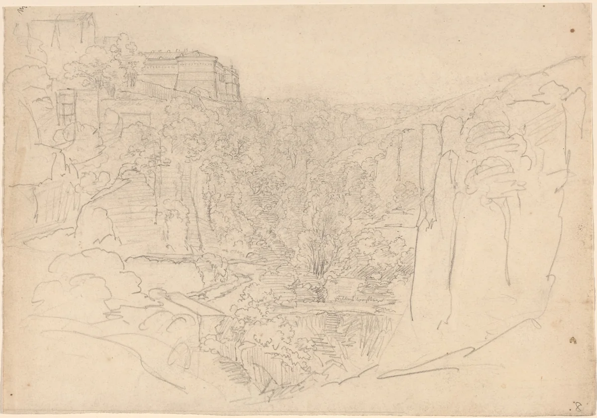 Fortified Castle Above a Narrow Valley by Friedrich Salathé, drawing, 1793-1858