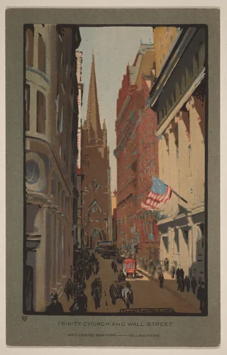Trinity Church and Wall Street by Rachael Robinson Elmer, print, 1914
