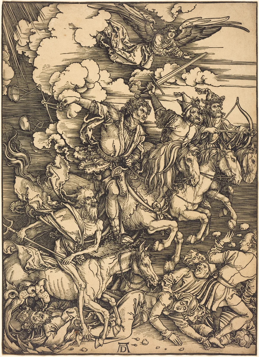 The Four Horsemen by Albrecht Dürer, print, 1496-1498
