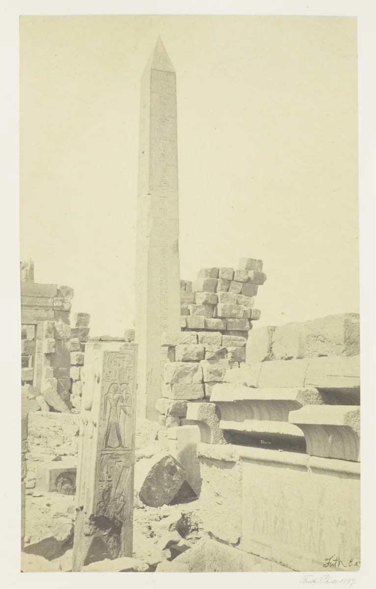 Obelisk and Granite Lotus Column, Karnac by Francis Frith, photograph, 1857