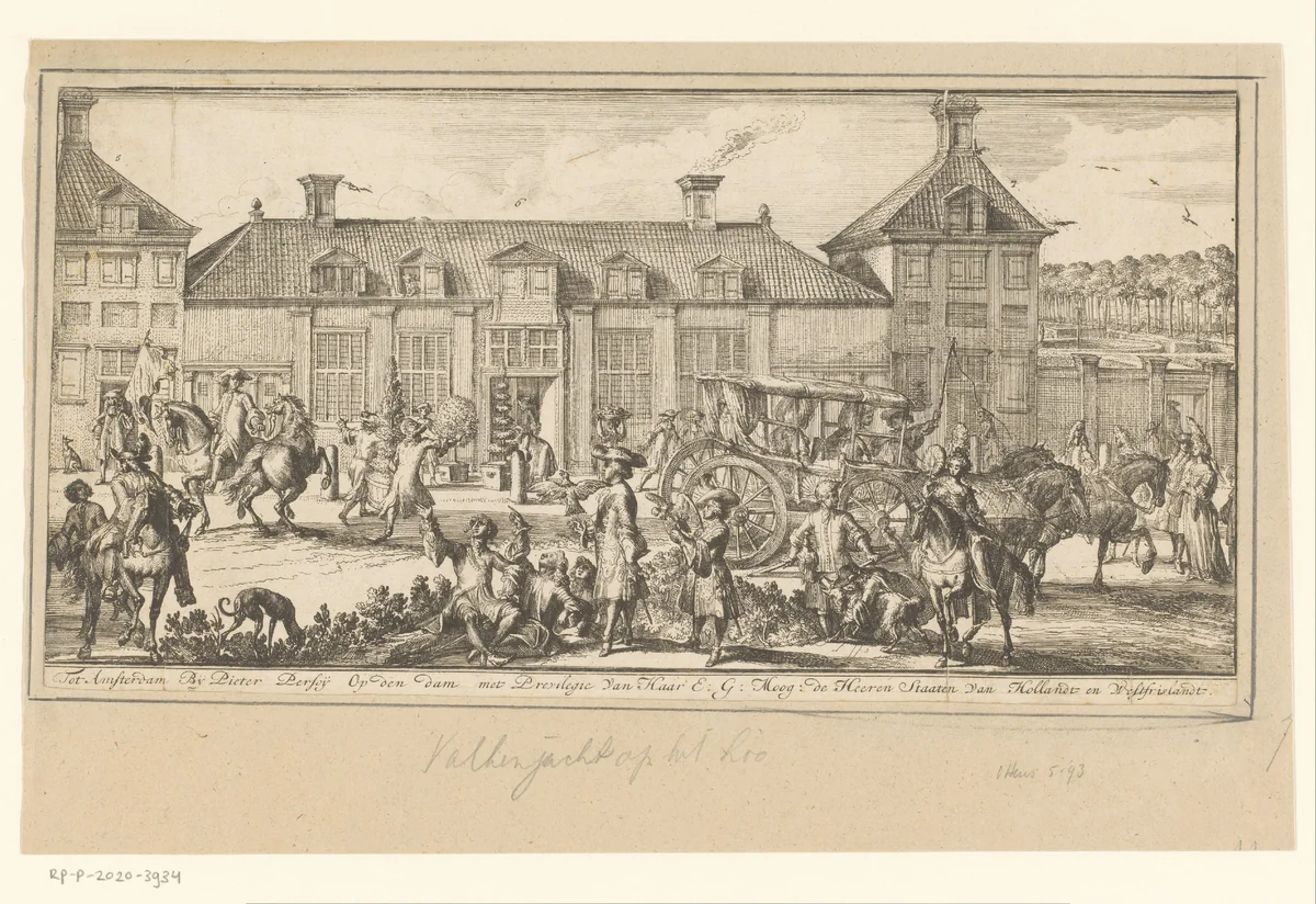 Gezicht op Paleis Het Loo (profiel, rechterdeel) by Romeyn de Hooghe, print, 1690-1694