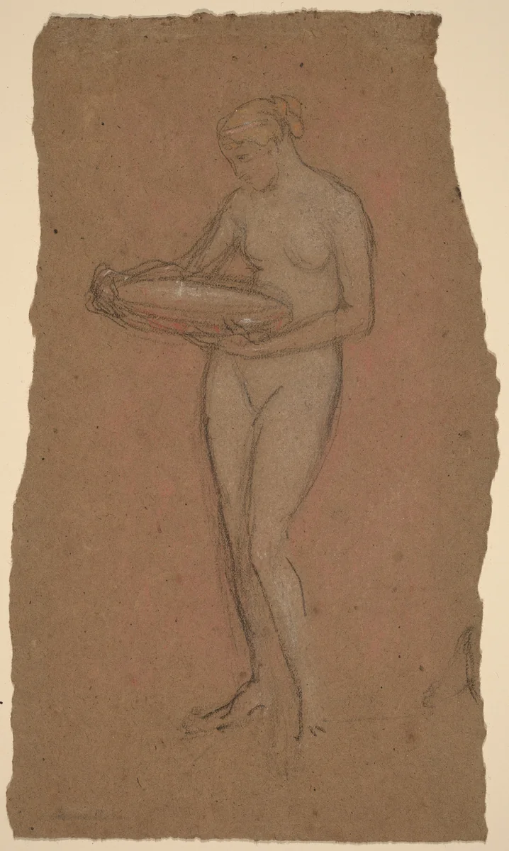 Standing Female Nude Holding a Bowl [recto] by James McNeill Whistler, drawing, 1868-1873