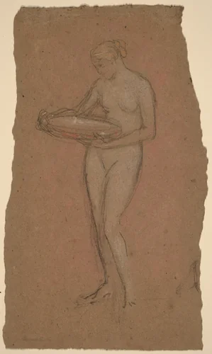 Standing Female Nude Holding a Bowl [recto] by James McNeill Whistler, drawing, 1868-1873