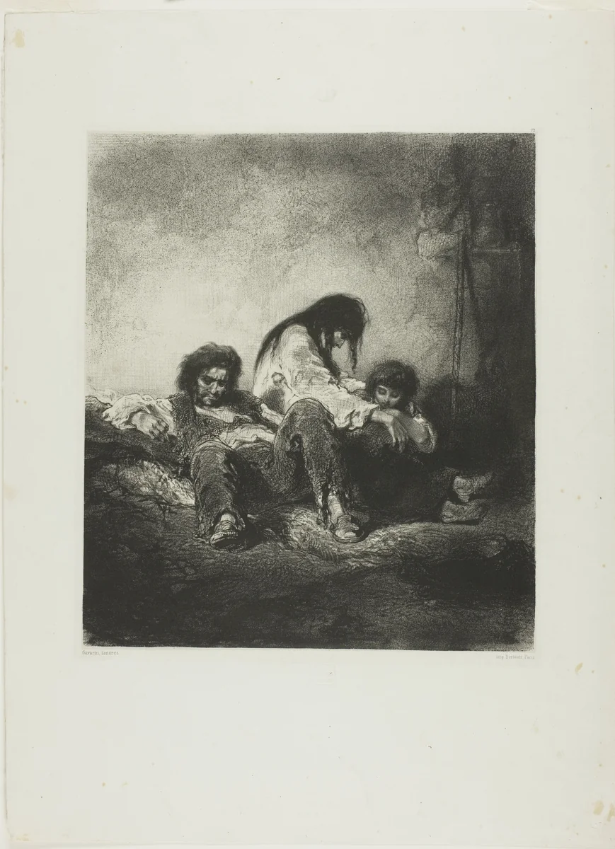 A Poor Family by Paul Gavarni, print, 1843