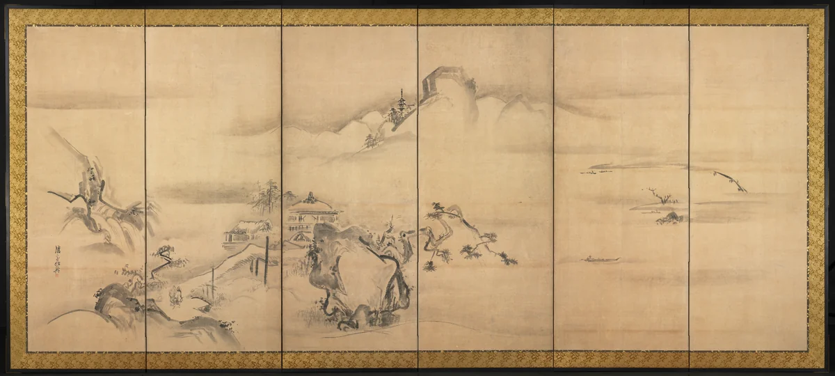 Eight Views of the Xiao and Xiang Rivers by Watanabe Shikō (渡辺始興), painting, 1710-1755