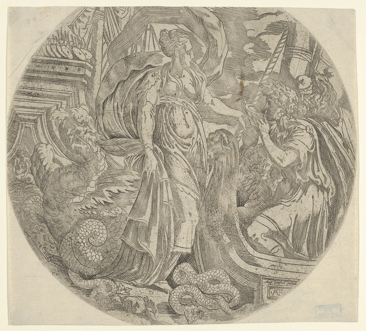 Circe Giving a Drink to Ulysses's Companions by Antonio Fantuzzi, print, 1540-1545