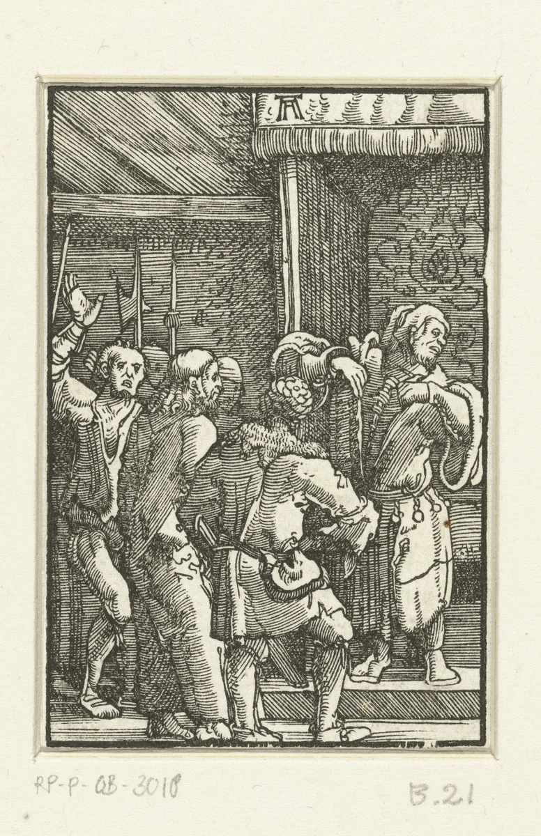 Christus voor Kajafas by Unknown, print, 1506-1538