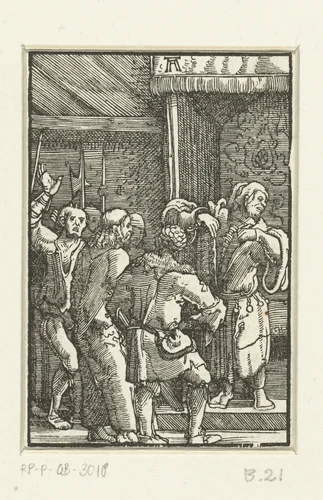 Christus voor Kajafas by Unknown, print, 1506-1538