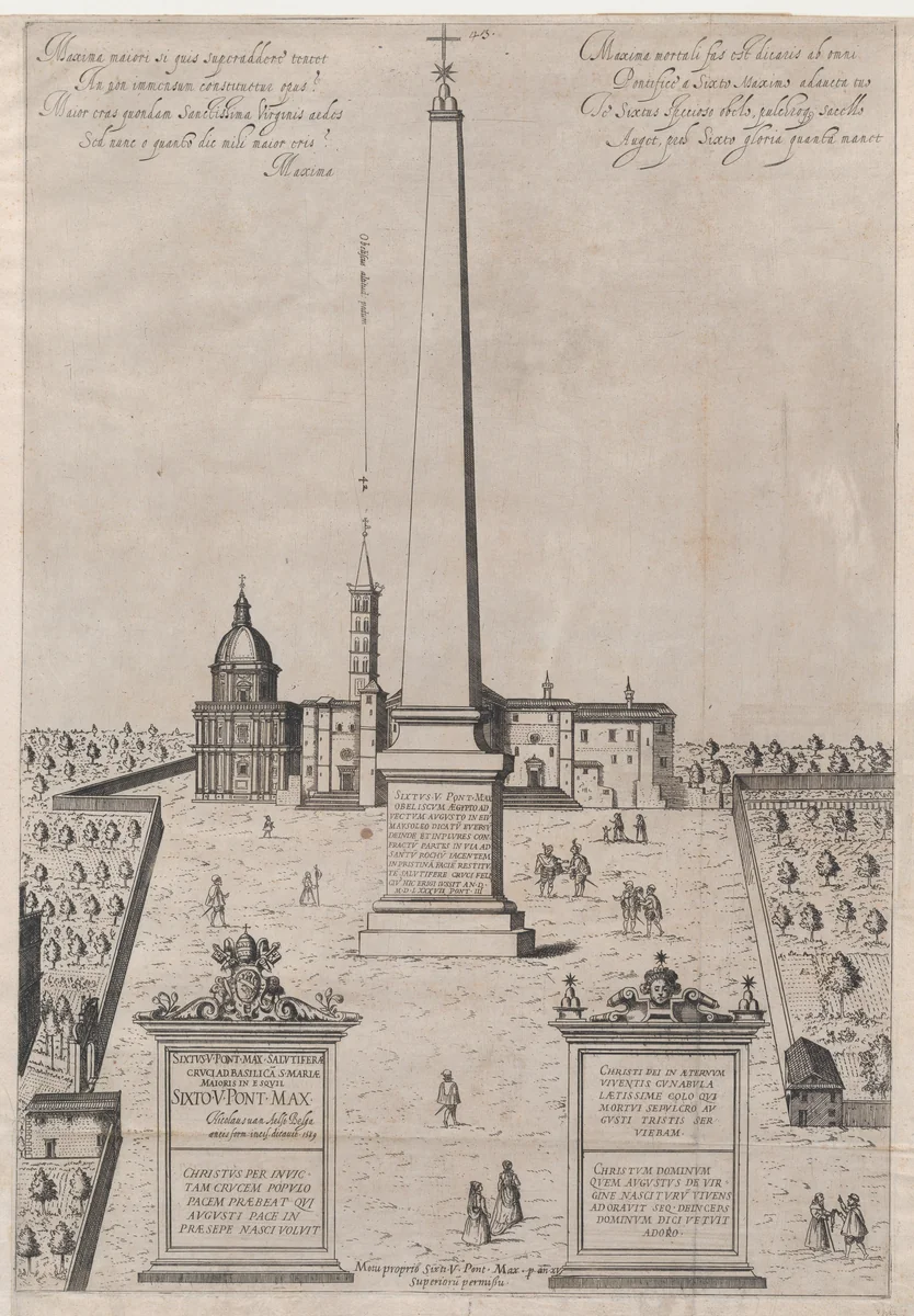 The Egyptian Obelisk of Augustus, from "Speculum Romanae Magnificentiae" by anonymous, print, 1589
