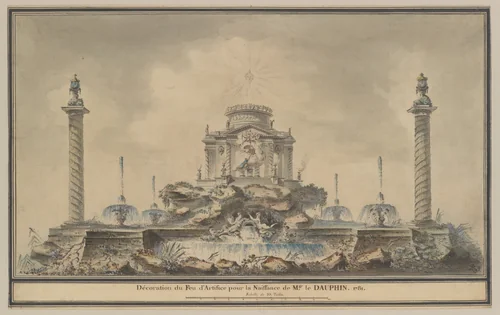 Design for the Fireworks Display in Paris for the Birth of the Dauphin in 1781 by Louis Gustave Taraval, drawing, 1781