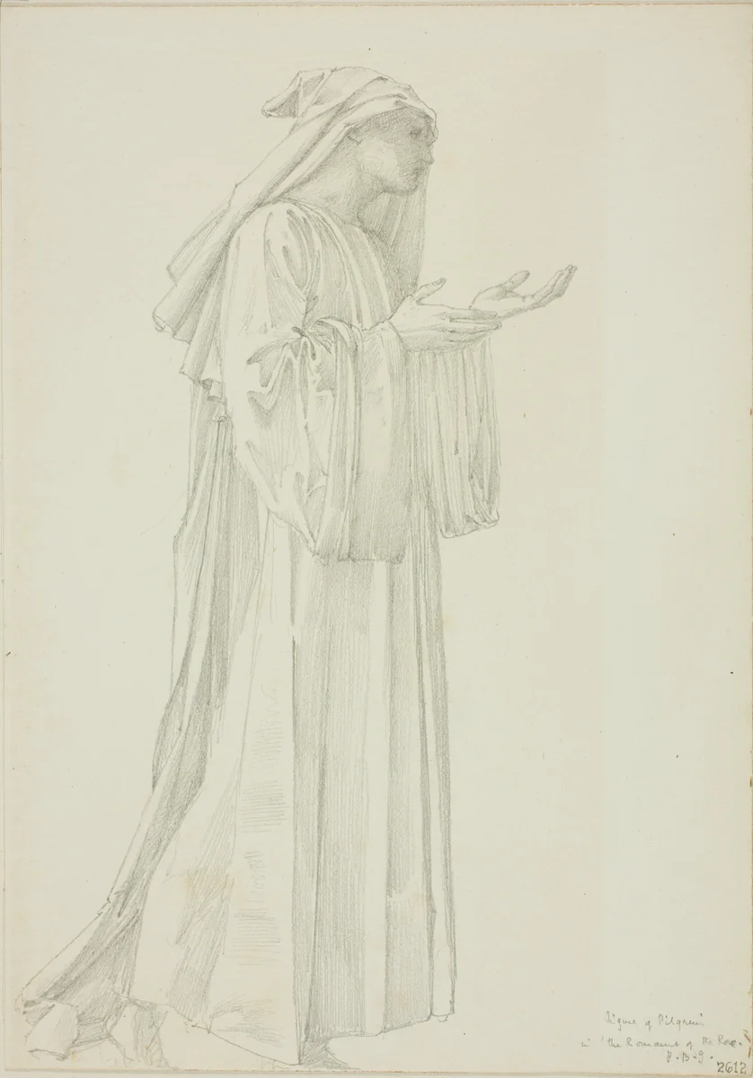 Figure of Pilgrim in Romaunt of the Rose by Edward Burne-Jones, drawing, 1868-1883