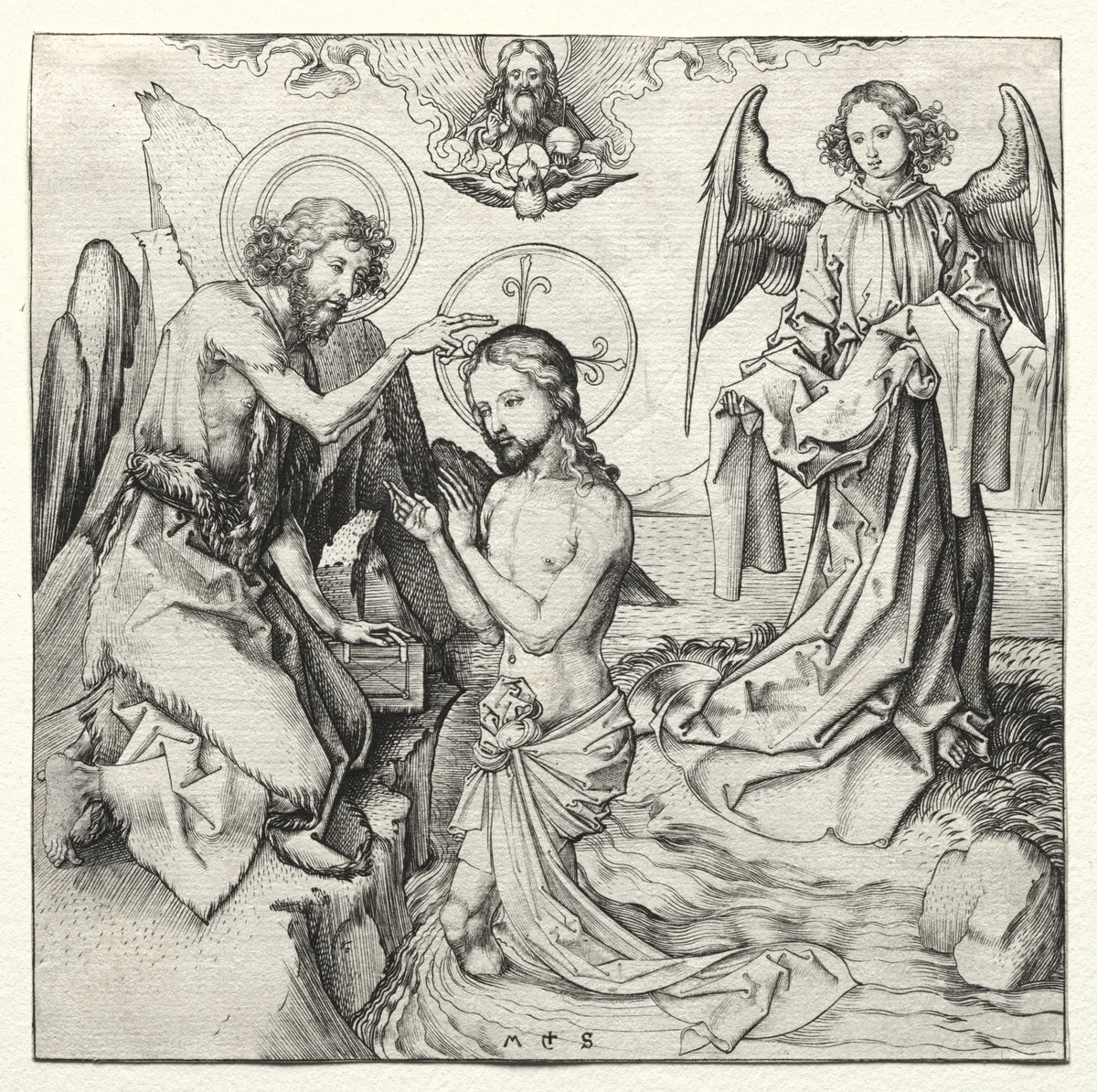 The Baptism of Christ in the Jordan by Martin Schongauer, print, 1475-1495