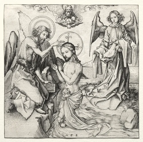 The Baptism of Christ in the Jordan by Martin Schongauer, print, 1475-1495