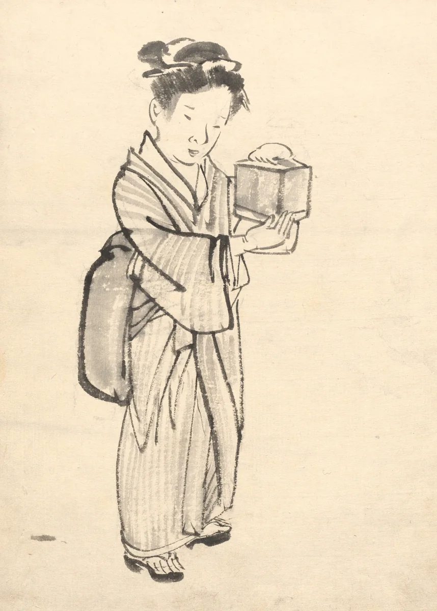 Girl Holding a Cricket Cage by Kono Bairei, drawing, 1880-1895