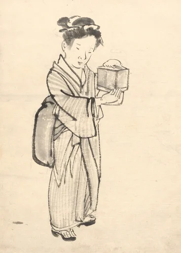 Girl Holding a Cricket Cage by Kono Bairei, drawing, 1880-1895