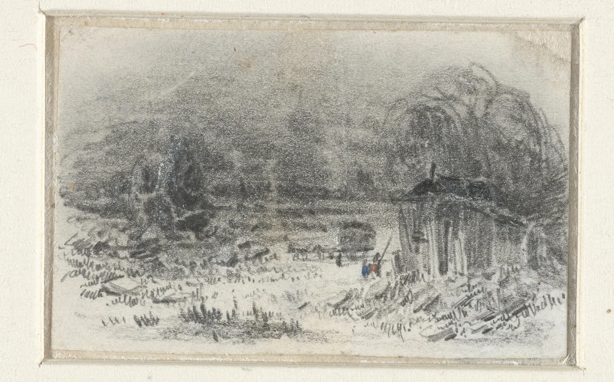 Landschap met hooiwagen by Maxime François Antoine Lalanne, drawing, 1837-1886