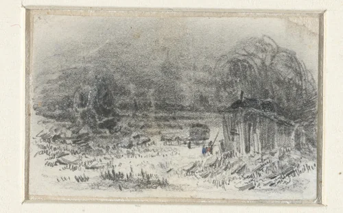 Landschap met hooiwagen by Maxime François Antoine Lalanne, drawing, 1837-1886