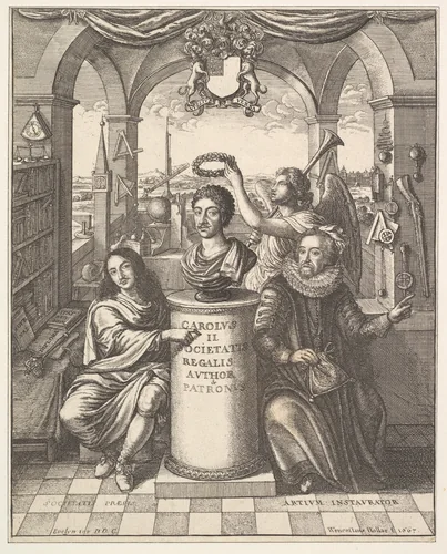 Frontispiece from Thomas Sprat's "The History of the Royal Society of London" by Wenceslaus Hollar, print, 1667