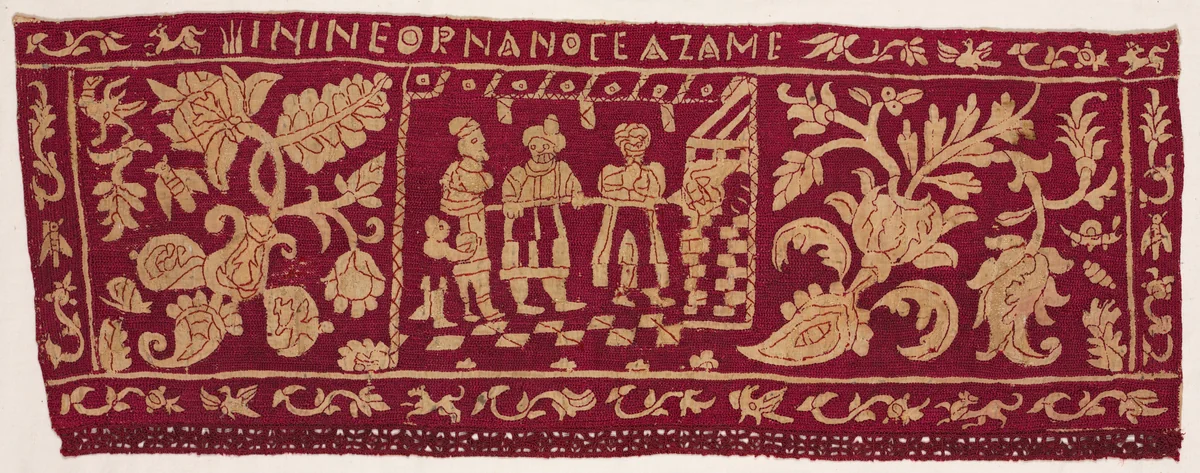 Embroidered Border: The Baking of Unleavened Bread by Unknown, textile, 1500-1699