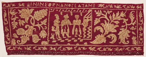Embroidered Border: The Baking of Unleavened Bread by Unknown, textile, 1500-1699