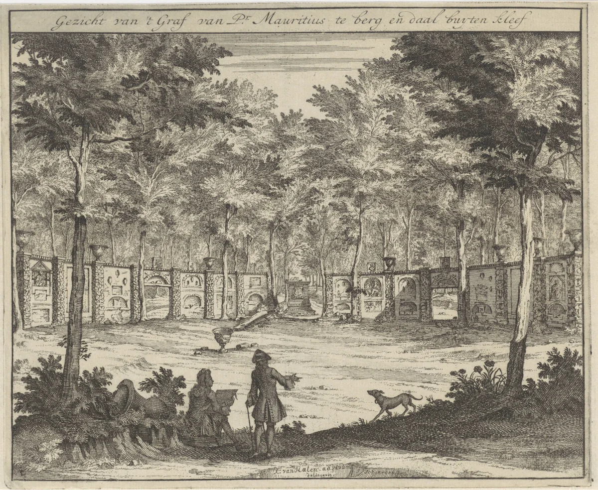 Gezicht op het graf van Johan Maurits, graaf van Nassau-Siegen, bij Kleef by Jacobus Schijnvoet, print, 1704-1733