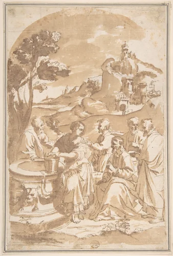 Christ and the Woman of Samaria by anonymous, drawing, 1500-1600
