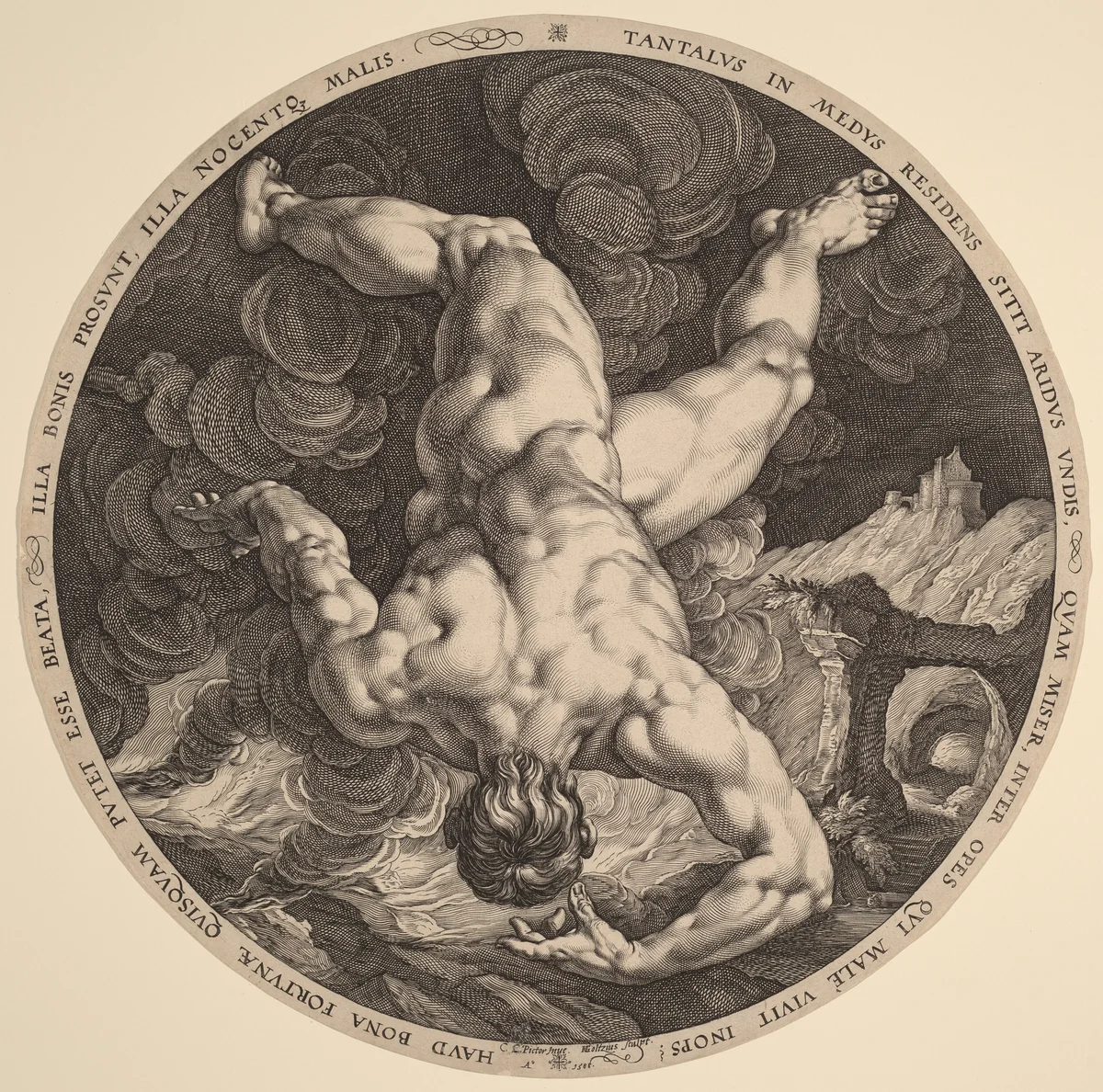 Tantalus by Hendrick Goltzius; Cornelis Cornelisz van Haarlem, print, 1588