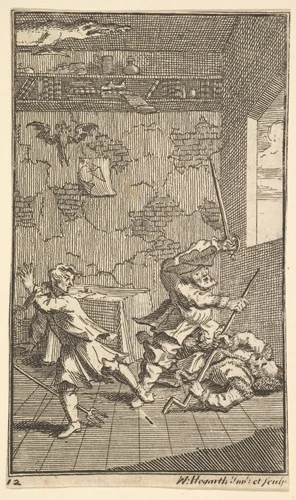 Hudibras Beating Sidrophel and Whachum (Seventeen Small Illustrations for Samuel Butler's Hudibras, no. 12) by William Hogarth, print, 1721-1726