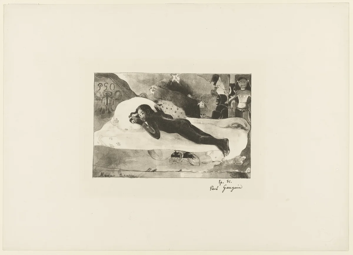 Watched by the Spirit of the Dead (Manao Tupapau) from the portfolio L'Estampe originale, no. VI by Paul Gauguin, print, 1894