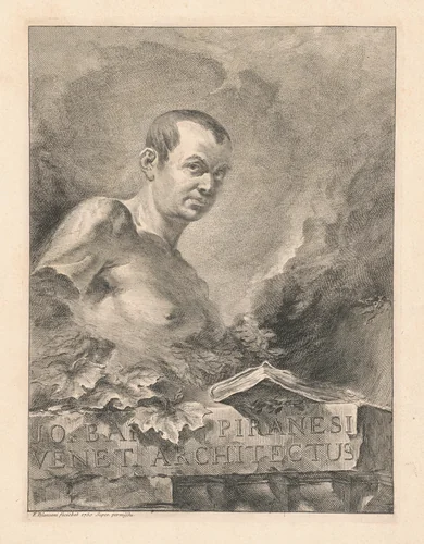 Jo Bap Piranesi Venet Architectus (Portrait of Piranesi) by Felice Polanzani, print, 1750
