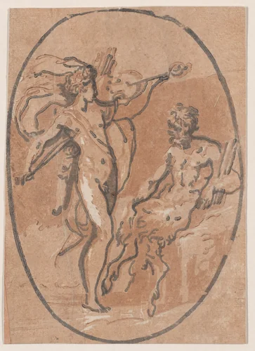 The contest between Apollo and Marsyas by Niccolò Vicentino, print, 1535-1545