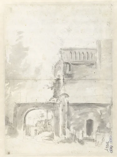 Schets van een vervallen toren en poort by Anthonie Waterloo, drawing, 1619-1690